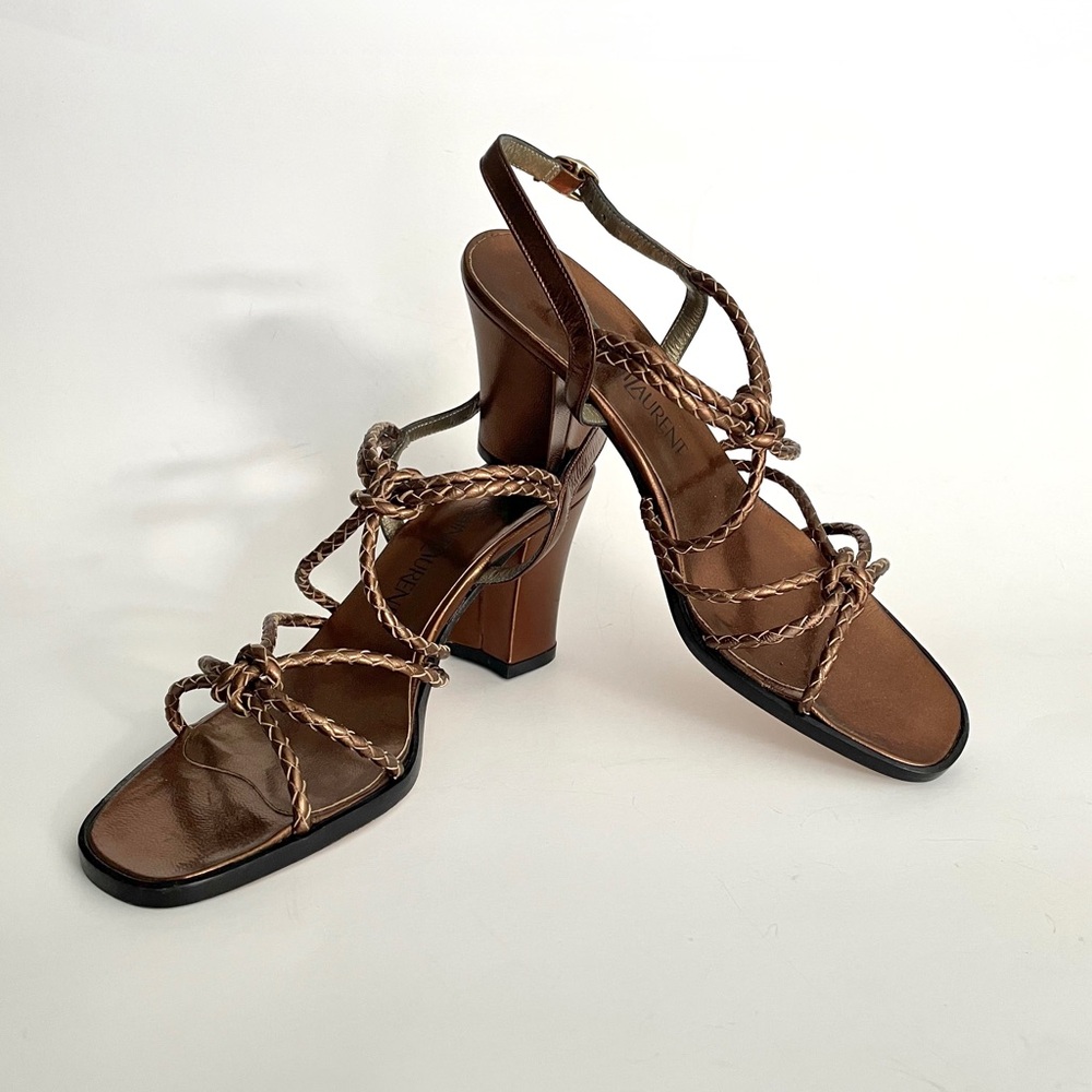 Yves Saint Laurent Brown Strappy Heels with Block Heel